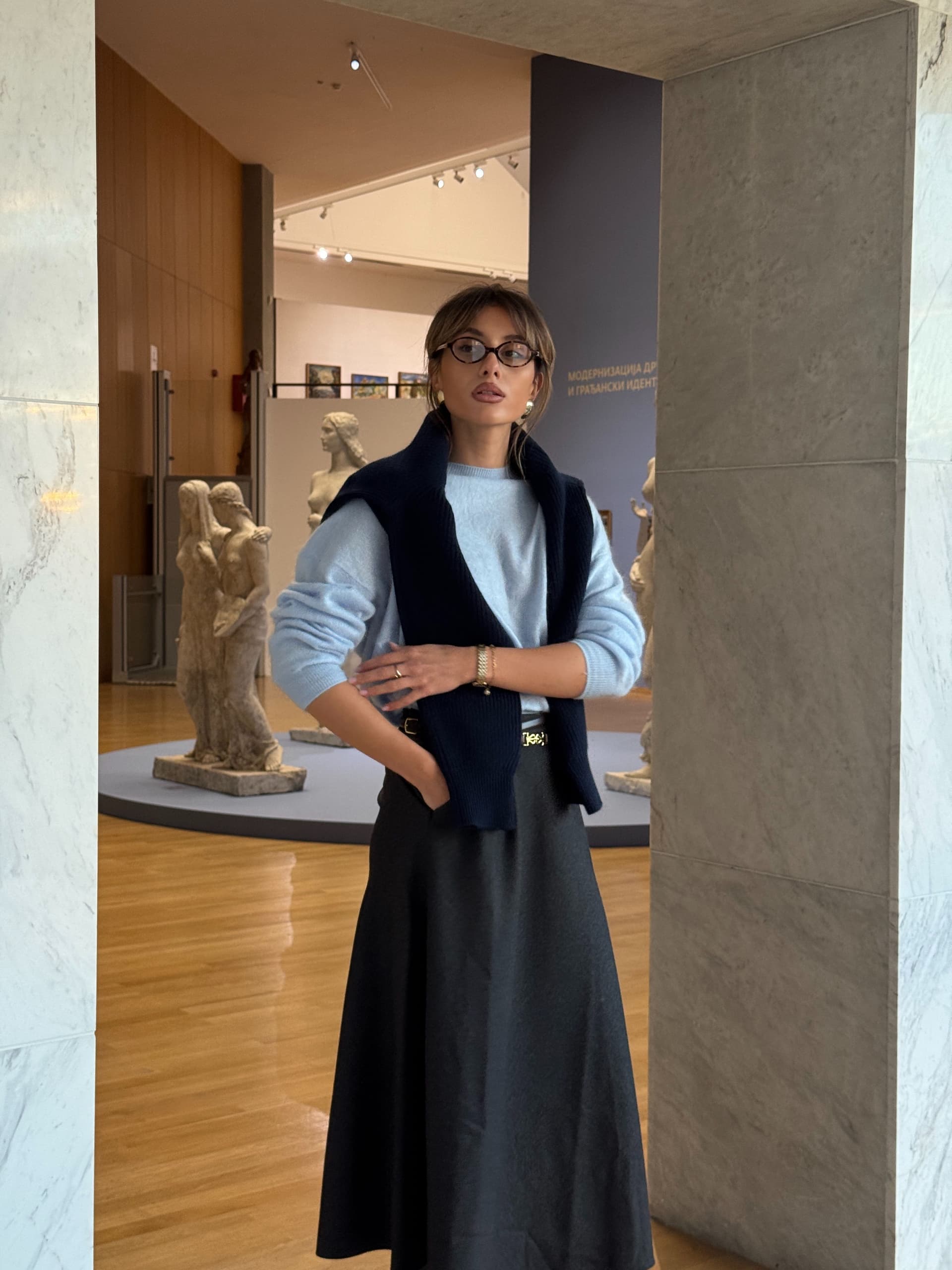 Light Blue Sweater and Long Skirt