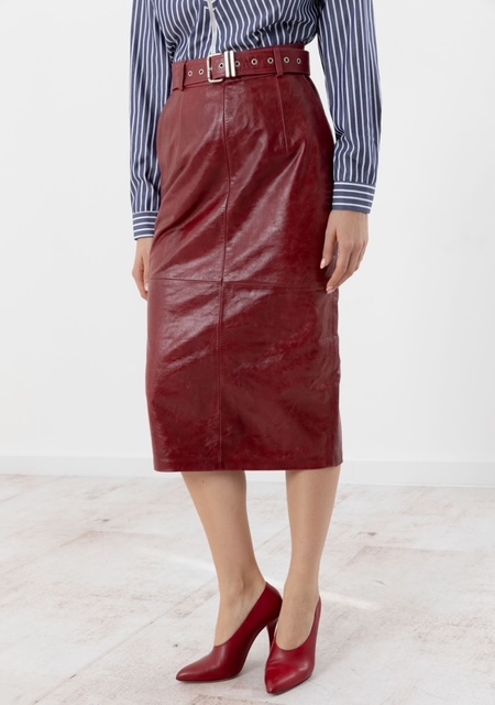 Mona Red Leather Skirt